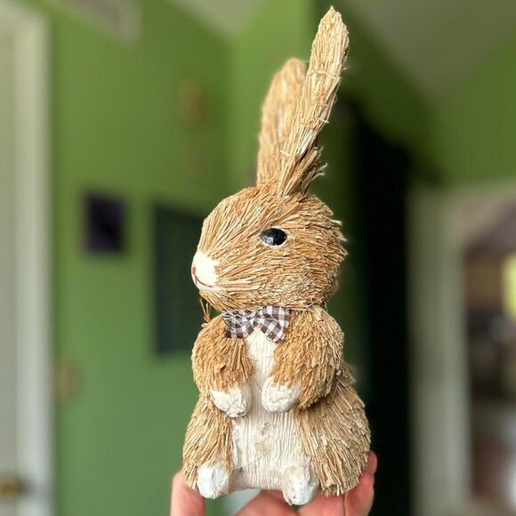 None Other - Cottagecore Farm Brown + White Bunny Rabbit Standing Home Decor Accent Display